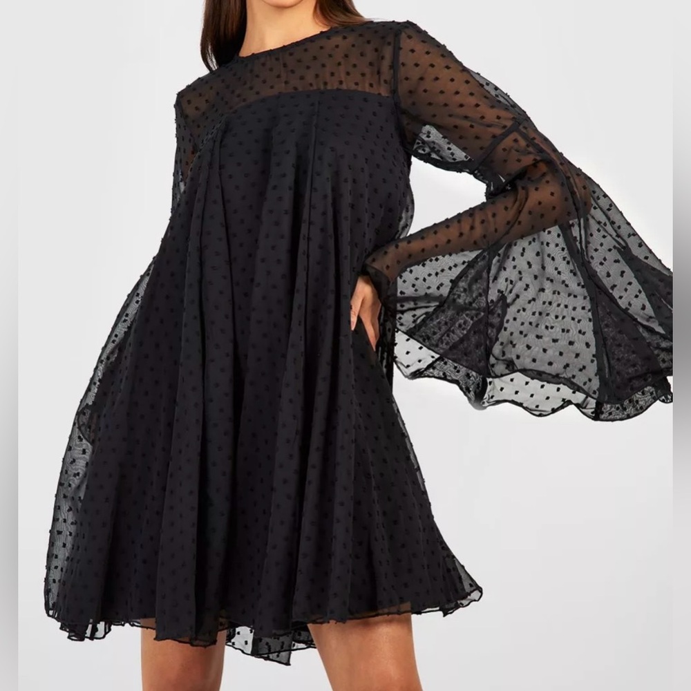 Black Dotted Smock Dress - Picture 3 of 4